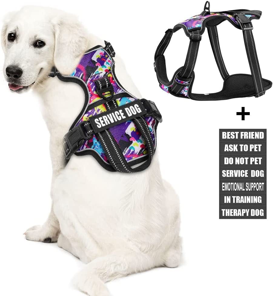 Service Dog Vest Harness, Animire No Pull Dog Harness with 7 Dog Patches, Reflective Pet Harness with Durable Soft Padded Handle for Training Small, Medium, Large, and Extra-Large Dogs(Pink,Small) Animals & Pet Supplies > Pet Supplies > Dog Supplies > Dog Apparel Animire Graffiti Purple L 