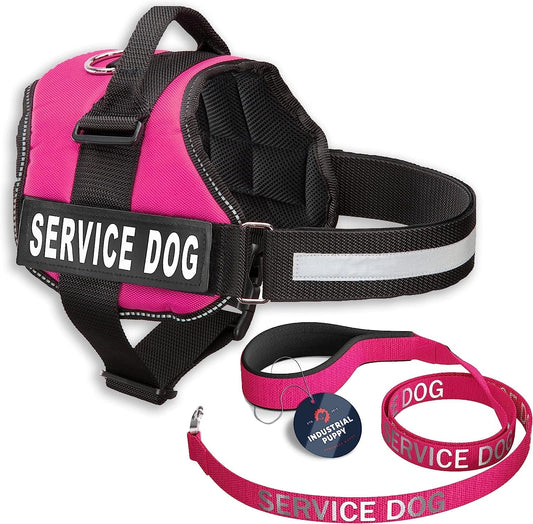 Service Dog Vest with Hook and Loop Straps & Matching Service Dog Leash Set - Harnesses from XXS to XXL - Service Dog Harness Features Reflective Patch and Comfortable Mesh Design (Pink, XS) Animals & Pet Supplies > Pet Supplies > Dog Supplies > Dog Apparel Industrial Puppy Hot Pink XS, Fits Girth 18-22.5" 