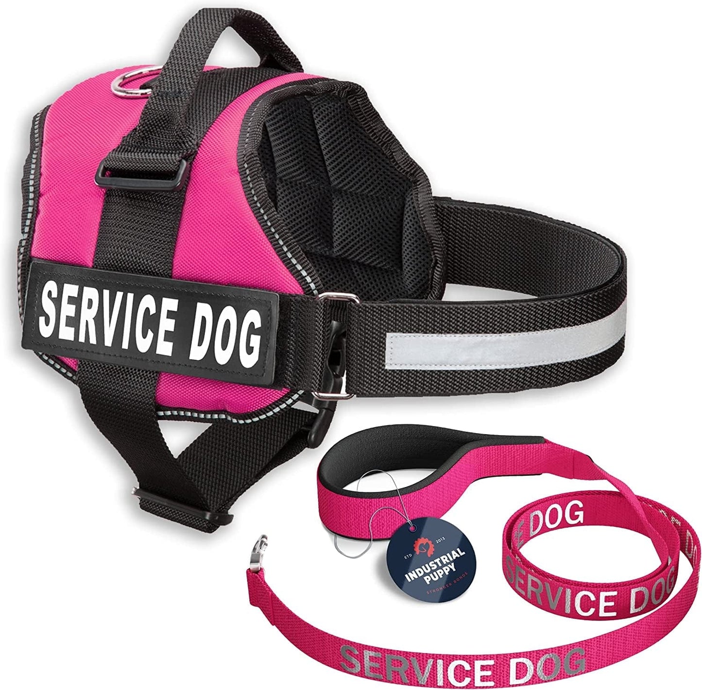 Service Dog Vest with Hook and Loop Straps & Matching Service Dog Leash Set - Harnesses from XXS to XXL - Service Dog Harness Features Reflective Patch and Comfortable Mesh Design (Pink, XS) Animals & Pet Supplies > Pet Supplies > Dog Supplies > Dog Apparel Industrial Puppy Hot Pink Medium, Fits Girth 26-29" 