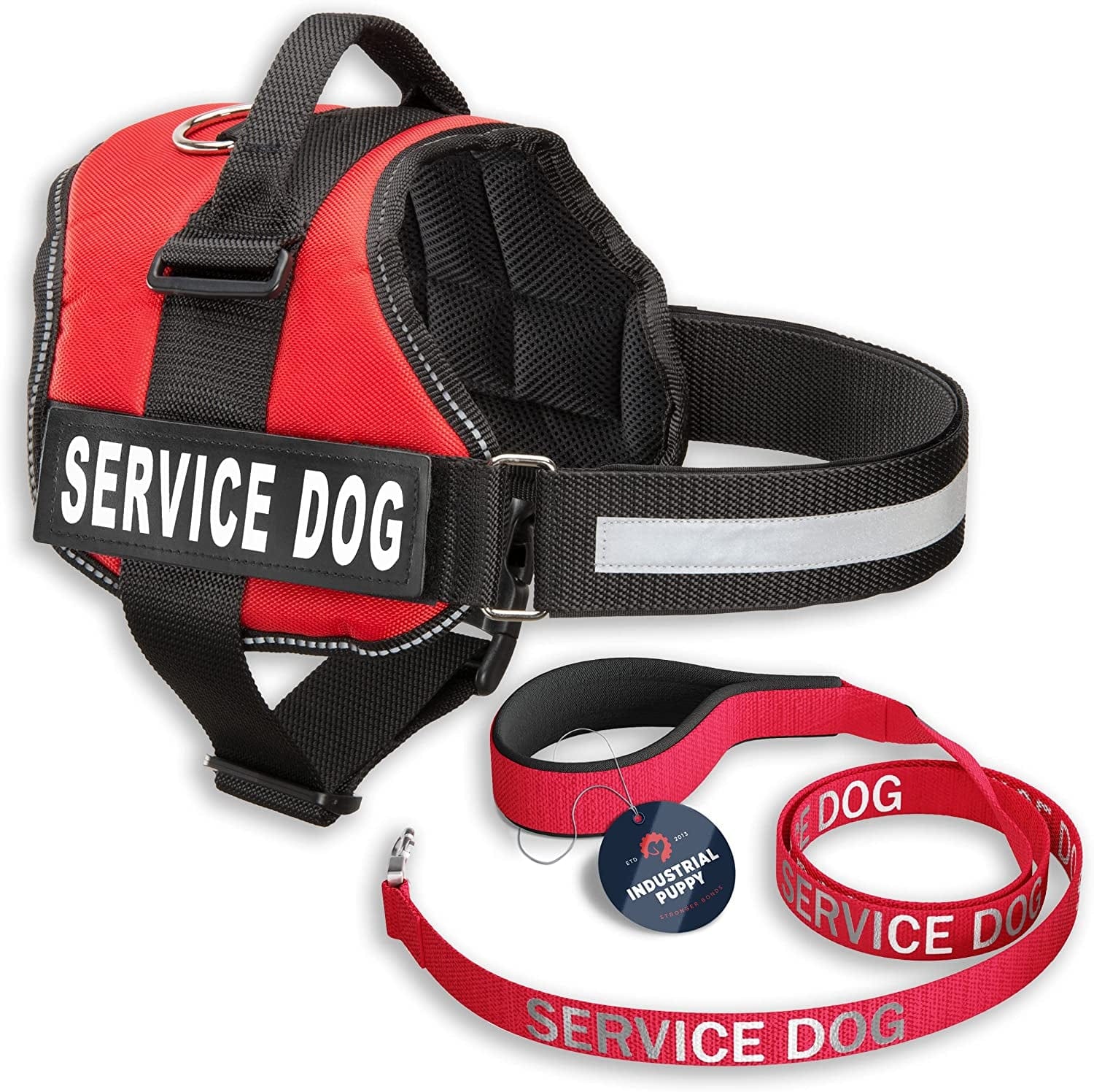 Service Dog Vest with Hook and Loop Straps & Matching Service Dog Leash Set - Harnesses from XXS to XXL - Service Dog Harness Features Reflective Patch and Comfortable Mesh Design (Pink, XS) Animals & Pet Supplies > Pet Supplies > Dog Supplies > Dog Apparel Industrial Puppy Bright Red XL, Fits Girth 30-39" 