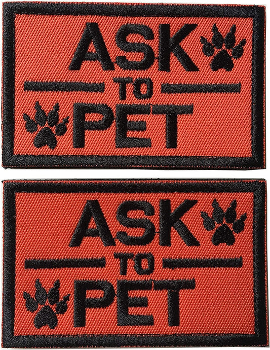 Set of 2 Service Dog/Ask to Pet Embroidered Tactical Patch Badge for Dog Pet Tactical K9 Harness Vest (Ask to Pet Orange) Animals & Pet Supplies > Pet Supplies > Dog Supplies > Dog Apparel Xunqian Ask to Pet Orange  
