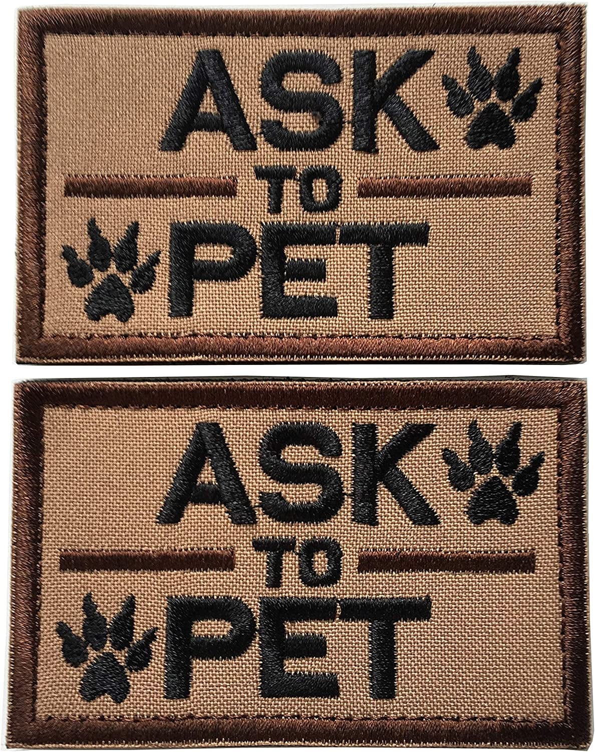 Set of 2 Service Dog/Ask to Pet Embroidered Tactical Patch Badge for Dog Pet Tactical K9 Harness Vest (Ask to Pet Orange) Animals & Pet Supplies > Pet Supplies > Dog Supplies > Dog Apparel Xunqian Ask to Pet Brown  