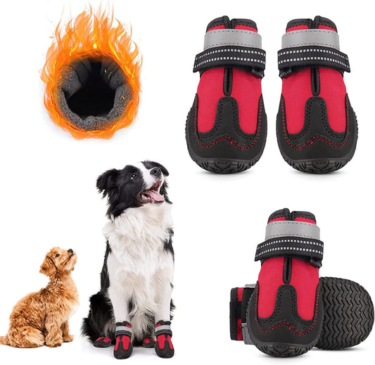 Shandus Dog Boots for Large Medium Small Dogs Anti-Slip, Snow Winter Dog Booties, Dog Shoes for Hot Pavement, Paw Protector for Dogs with Adjustable Reflective Straps, 4Pcs Animals & Pet Supplies > Pet Supplies > Dog Supplies > Dog Apparel Shandus red 3.1"x2.1"(L*W) 