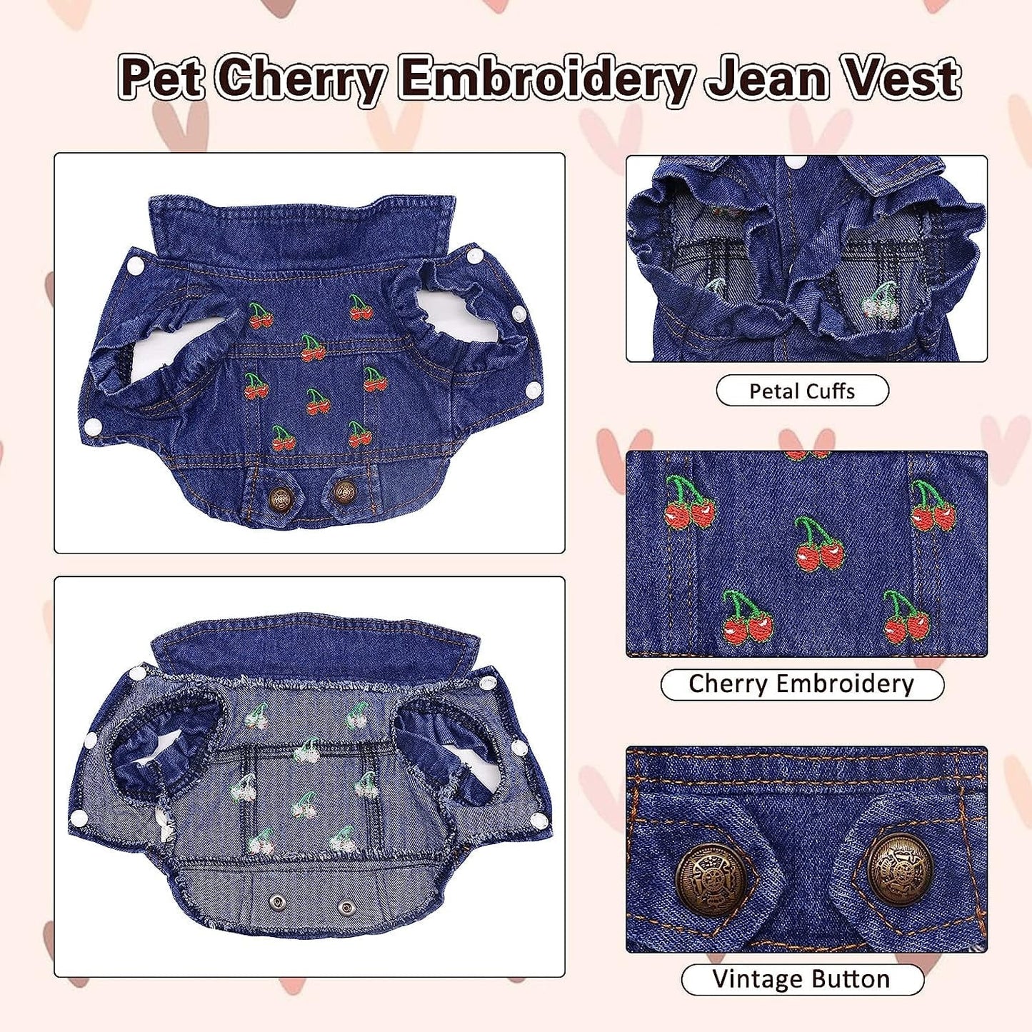 SILD Pet Clothes Dog Jeans Jacket Cool Blue Denim Coat Small Medium Dogs Lapel Vests Classic Puppy Hoodies (XS, Cherry) Animals & Pet Supplies > Pet Supplies > Dog Supplies > Dog Apparel SILD   