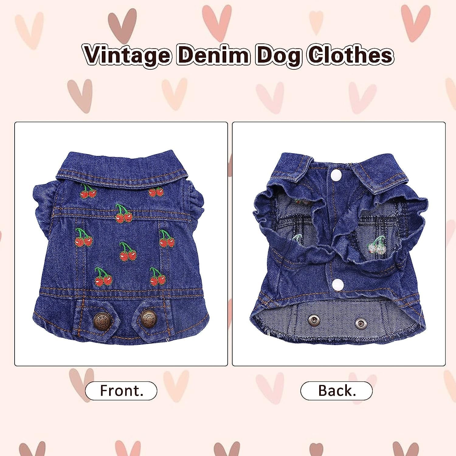 SILD Pet Clothes Dog Jeans Jacket Cool Blue Denim Coat Small Medium Dogs Lapel Vests Classic Puppy Hoodies (XS, Cherry) Animals & Pet Supplies > Pet Supplies > Dog Supplies > Dog Apparel SILD   