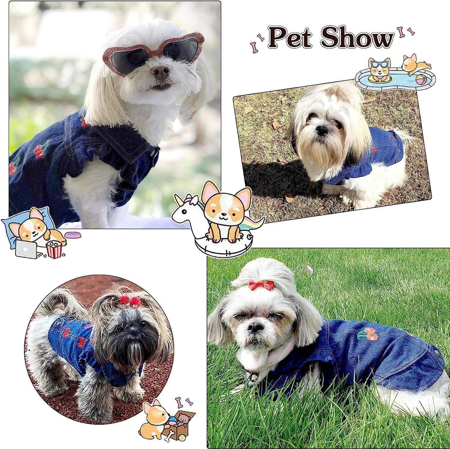 SILD Pet Clothes Dog Jeans Jacket Cool Blue Denim Coat Small Medium Dogs Lapel Vests Classic Puppy Hoodies (XS, Cherry) Animals & Pet Supplies > Pet Supplies > Dog Supplies > Dog Apparel SILD   