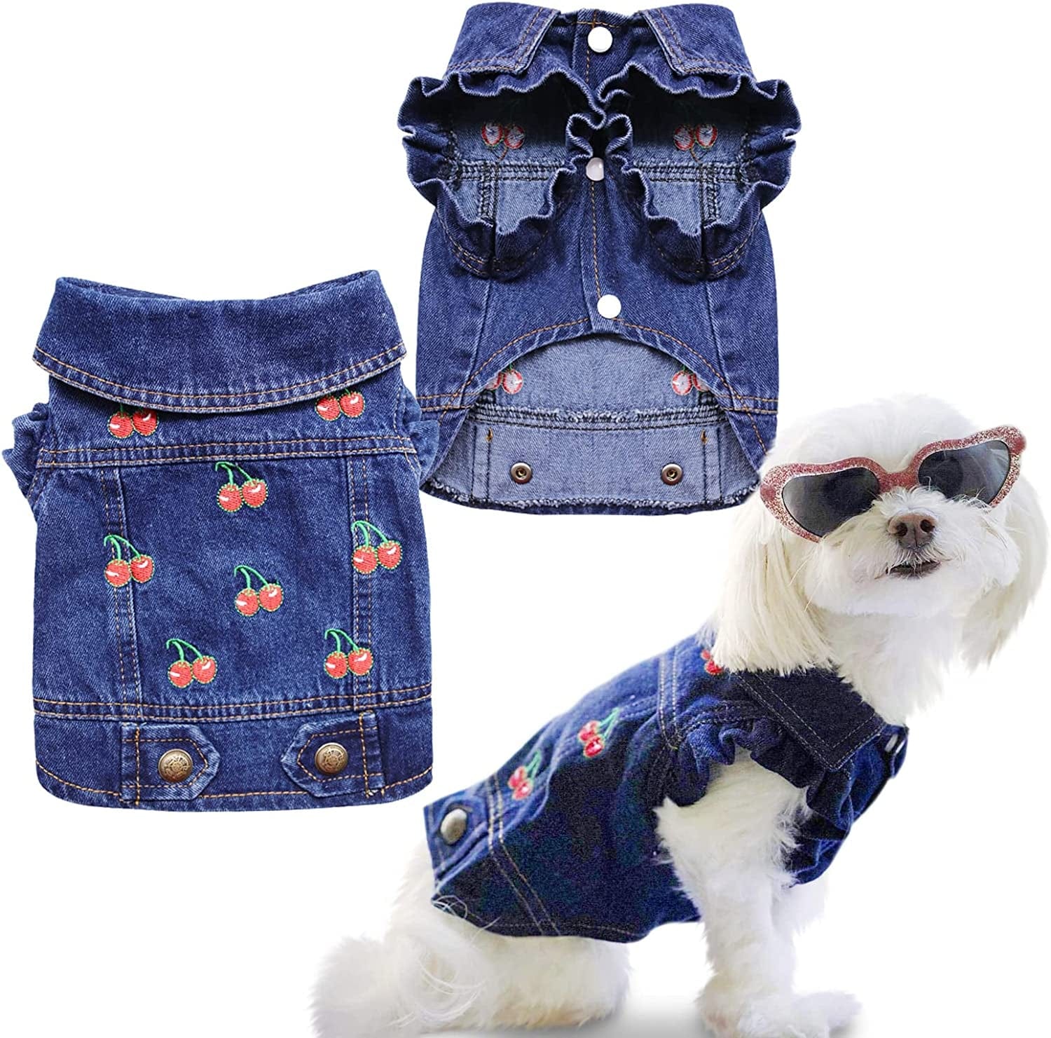 SILD Pet Clothes Dog Jeans Jacket Cool Blue Denim Coat Small Medium Dogs Lapel Vests Classic Puppy Hoodies (XS, Cherry) Animals & Pet Supplies > Pet Supplies > Dog Supplies > Dog Apparel SILD Blue Medium 