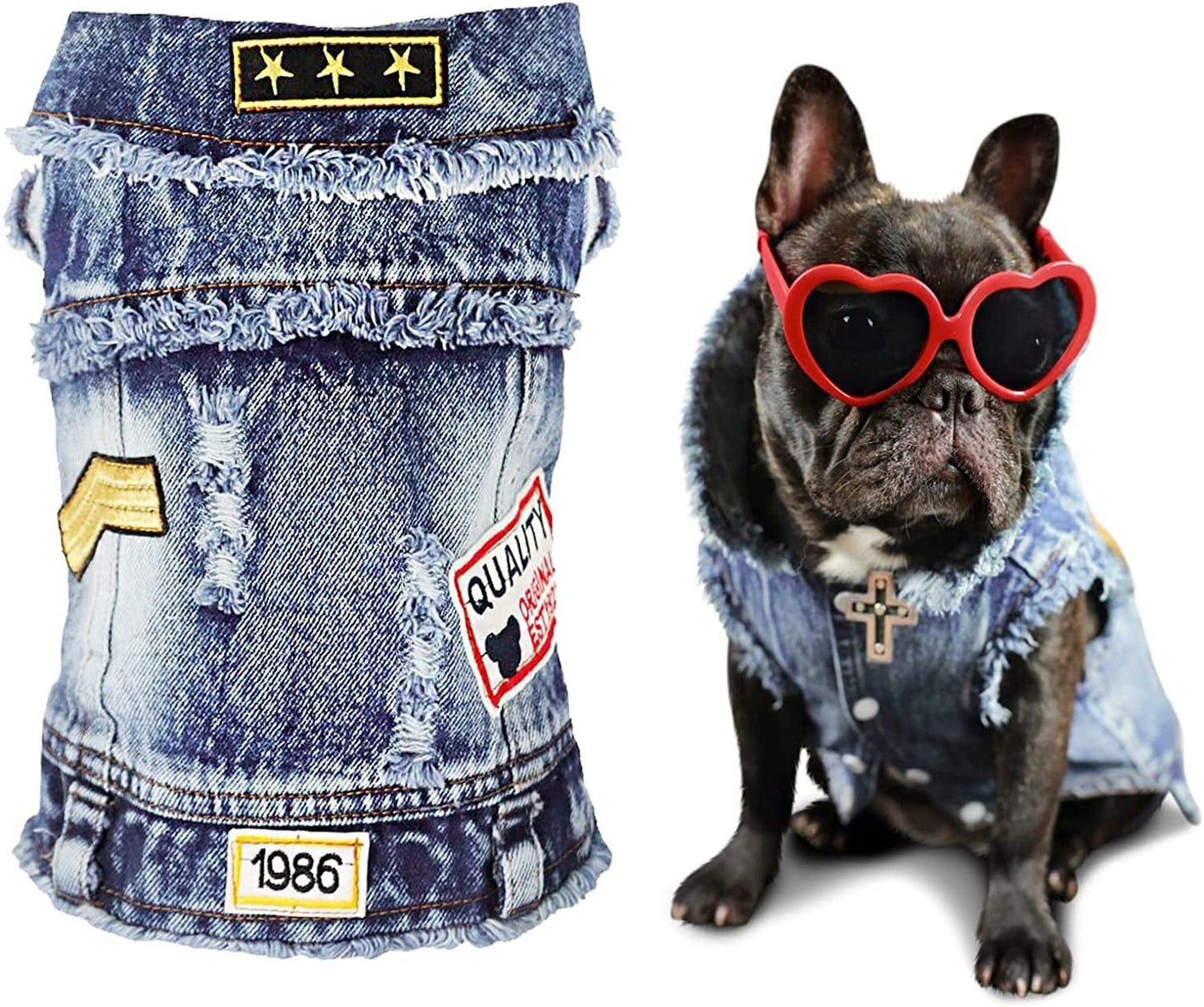 SILD Pet Clothes Dog Jeans Jacket Cool Blue Denim Coat Small Medium Puppy Blue Vintage Washed Clothes Dogs Lapel Vests Classic Hoodies Animals & Pet Supplies > Pet Supplies > Dog Supplies > Dog Apparel SILD Blue-Star S 