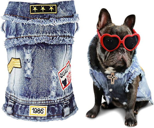 SILD Pet Clothes Dog Jeans Jacket Cool Blue Denim Coat Small Medium Puppy Blue Vintage Washed Clothes Dogs Lapel Vests Classic Hoodies Animals & Pet Supplies > Pet Supplies > Dog Supplies > Dog Apparel SILD Blue-Star S 