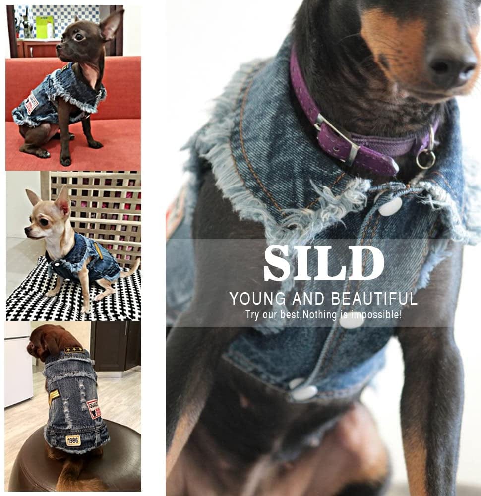 SILD Pet Clothes Dog Jeans Jacket Cool Blue Denim Coat Small Medium Puppy Blue Vintage Washed Clothes Dogs Lapel Vests Classic Hoodies Animals & Pet Supplies > Pet Supplies > Dog Supplies > Dog Apparel SILD   
