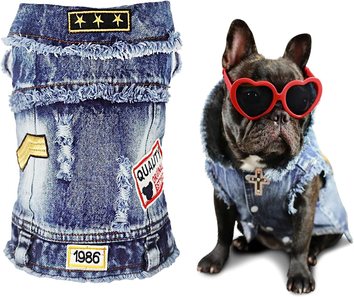 SILD Pet Clothes Dog Jeans Jacket Cool Blue Denim Coat Small Medium Puppy Blue Vintage Washed Clothes Dogs Lapel Vests Classic Hoodies Animals & Pet Supplies > Pet Supplies > Dog Supplies > Dog Apparel SILD Blue-Star XS 