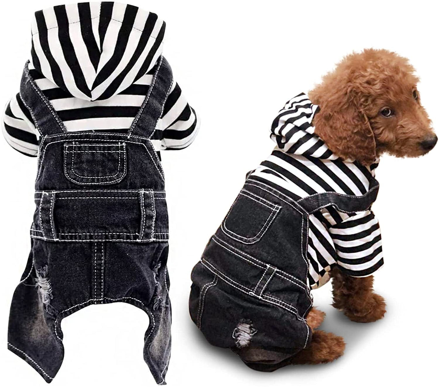 SILD Pet Denim Jumpsuit Dog Jeans Hoodies Cool Blue Coat Medium Small Dogs Classic Jacket Puppy Blue Vintage Washed Vests (S, Black) Animals & Pet Supplies > Pet Supplies > Dog Supplies > Dog Apparel SILD Black S 