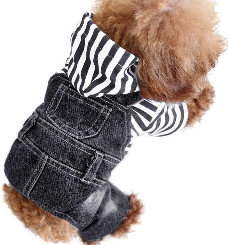 SILD Pet Denim Jumpsuit Dog Jeans Hoodies Cool Blue Coat Medium Small Dogs Classic Jacket Puppy Blue Vintage Washed Vests (S, Black) Animals & Pet Supplies > Pet Supplies > Dog Supplies > Dog Apparel SILD   
