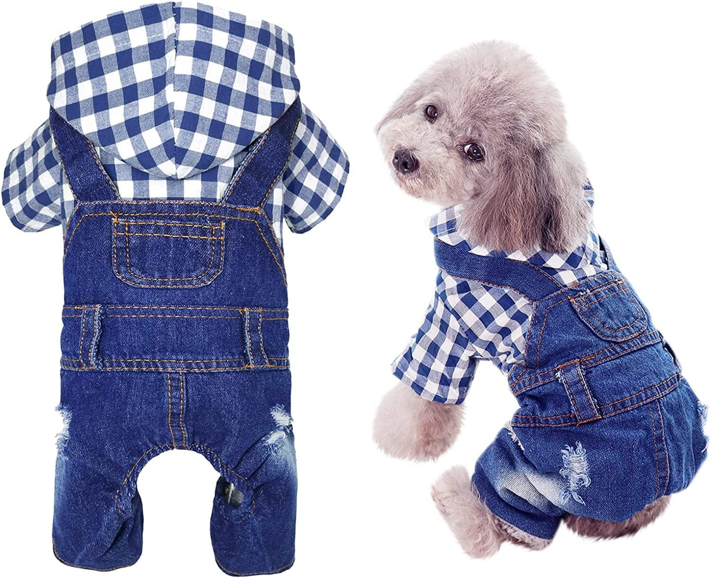 SILD Pet Denim Jumpsuit Dog Jeans Hoodies Cool Blue Coat Medium Small Dogs Classic Jacket Puppy Blue Vintage Washed Vests (S, Black) Animals & Pet Supplies > Pet Supplies > Dog Supplies > Dog Apparel SILD Blue 1 Medium 