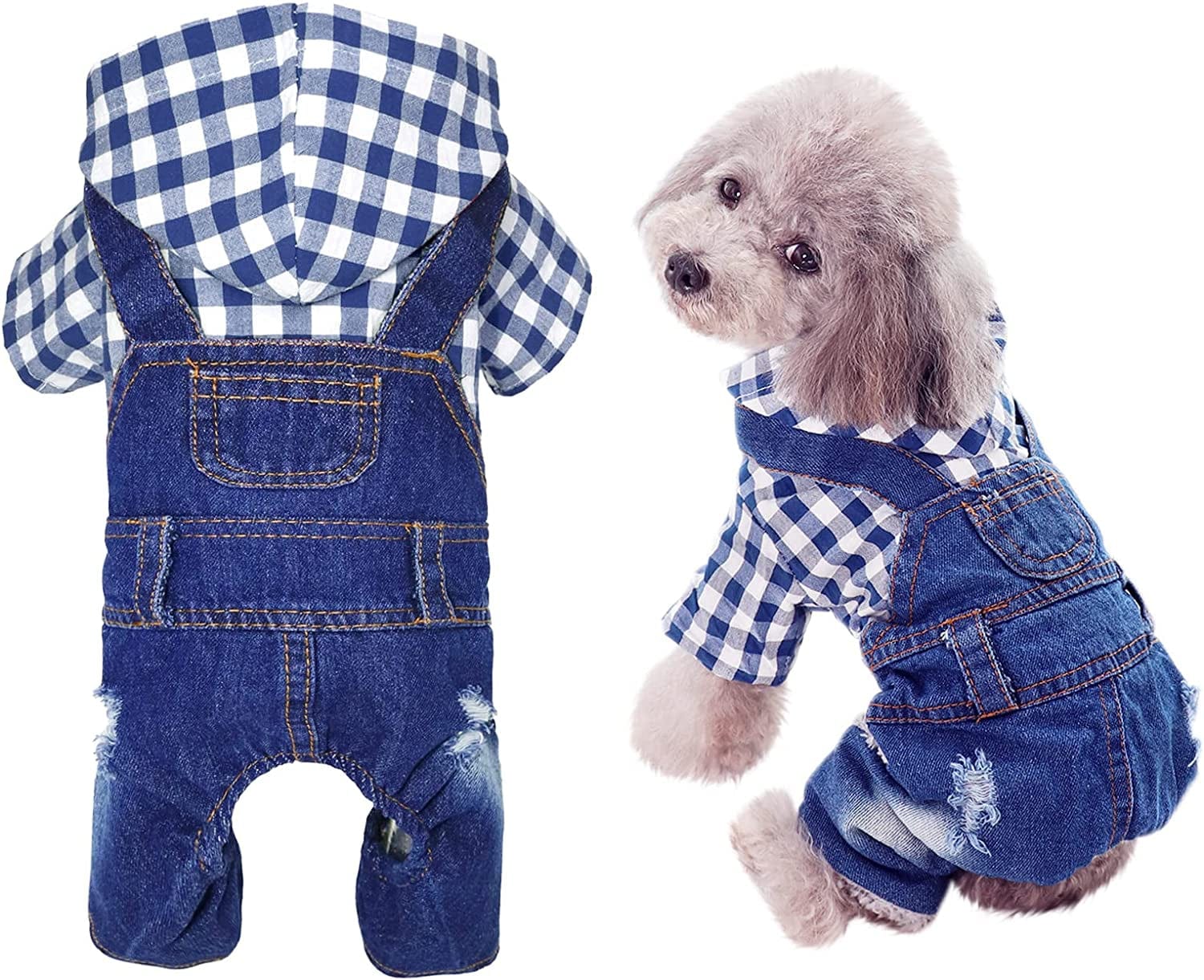 SILD Pet Denim Jumpsuit Dog Jeans Hoodies Cool Blue Coat Medium Small Dogs Classic Jacket Puppy Blue Vintage Washed Vests (S, Black) Animals & Pet Supplies > Pet Supplies > Dog Supplies > Dog Apparel SILD Blue 1 Medium 