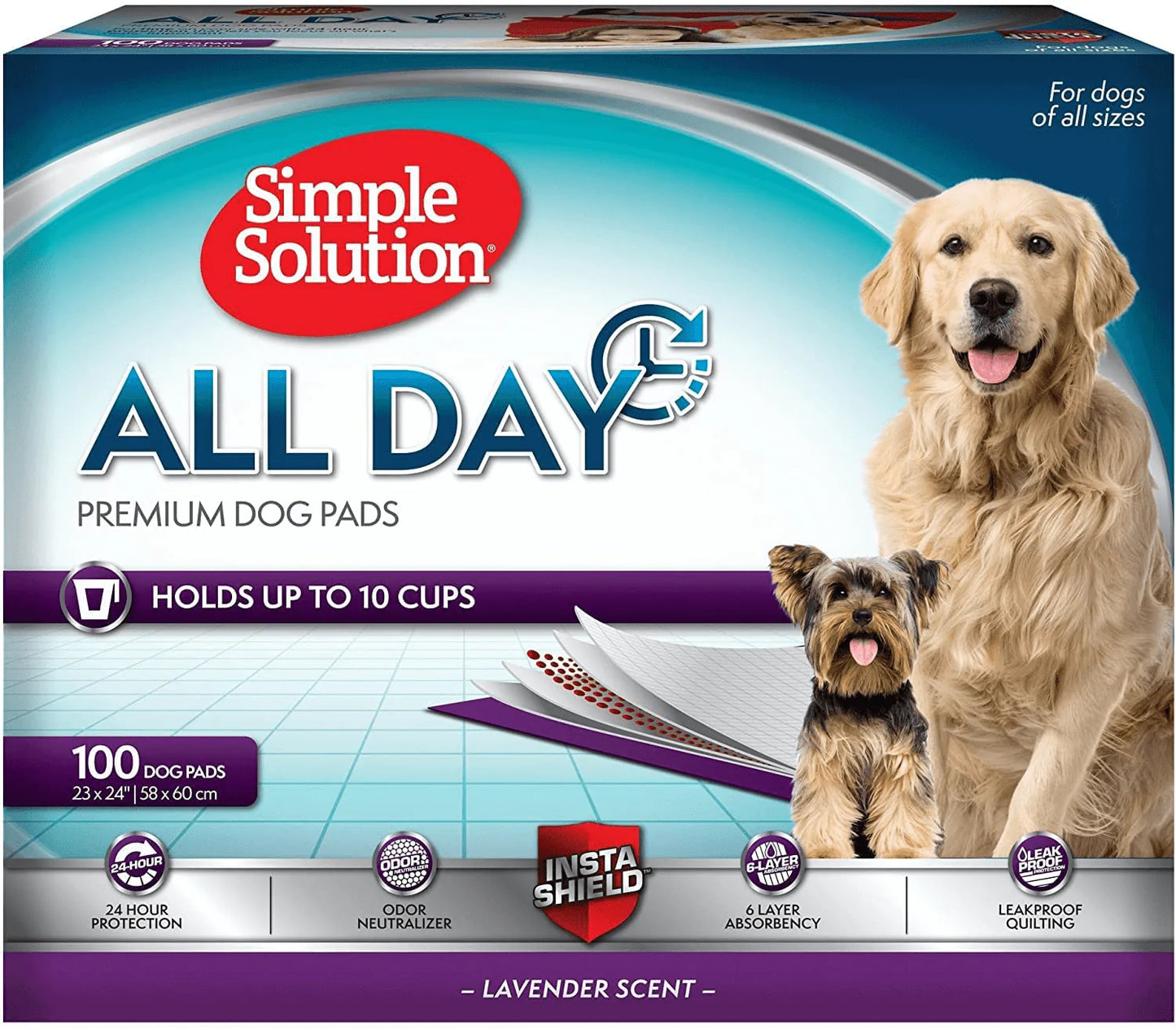 Simple Solution 6-Layer All Day Premium Dog Pads | Lavender Scent | 23 X 24 100 Pads