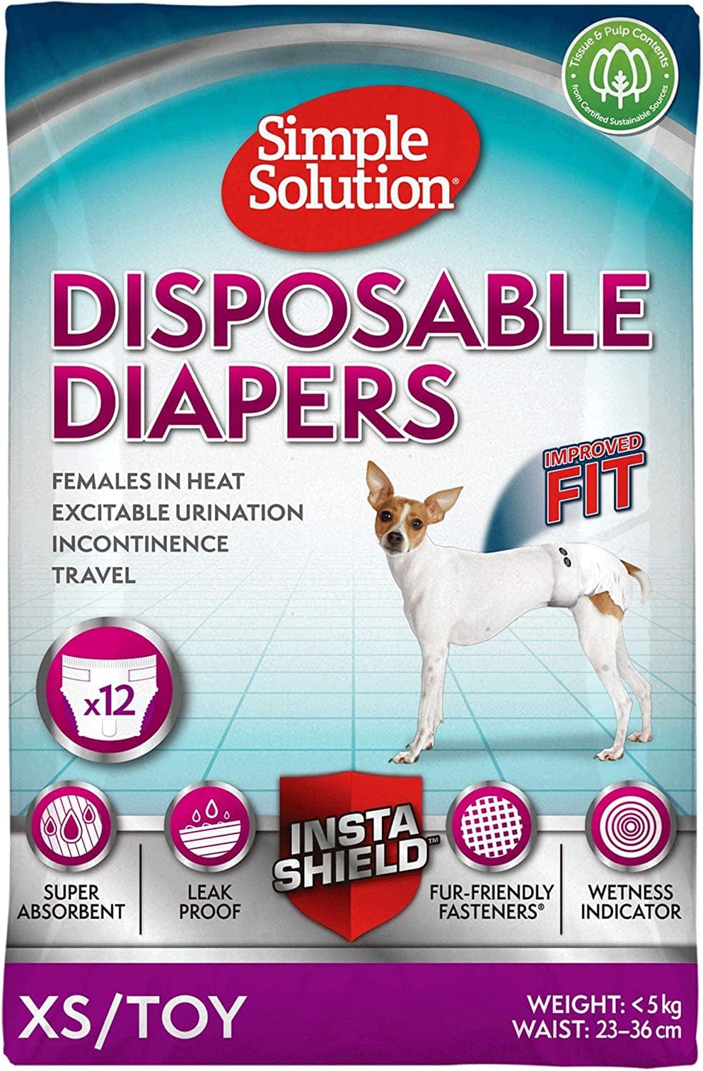 Simple Solution Disposable Dog Diapers for Female Dogs Super