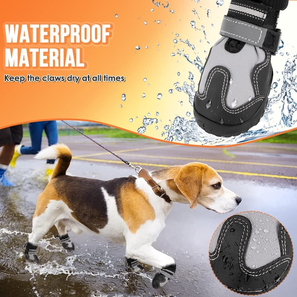 Slowton Dog Booties, Waterproof Fleece Lined Winter Dog Shoes for Medium Large Size Dogs, Paw Protector Anti-Slip Rubber Boots for Walking Running Rain Snow Cold Weather (Grey, Size 6) Animals & Pet Supplies > Pet Supplies > Dog Supplies > Dog Apparel SlowTon   