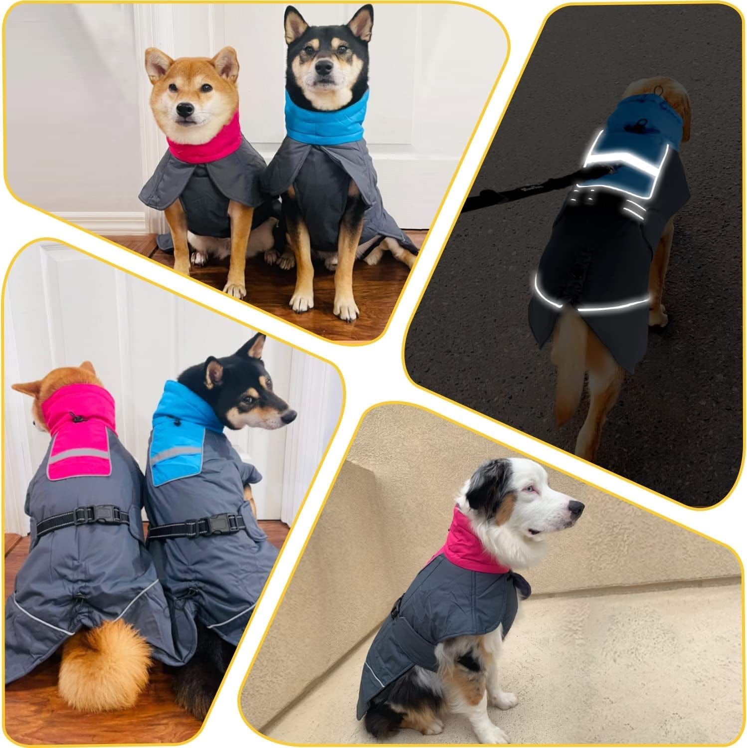 Slowton Dog Winter Coat, Windproof 3 Layers Thick Warm Fleece Lining Dog Jacket for Cold Weather, Reflective Dog Apparel Dog Clothes with Leash Opening for Medium Large Dogs(Blue,L) Animals & Pet Supplies > Pet Supplies > Dog Supplies > Dog Apparel SlowTon   