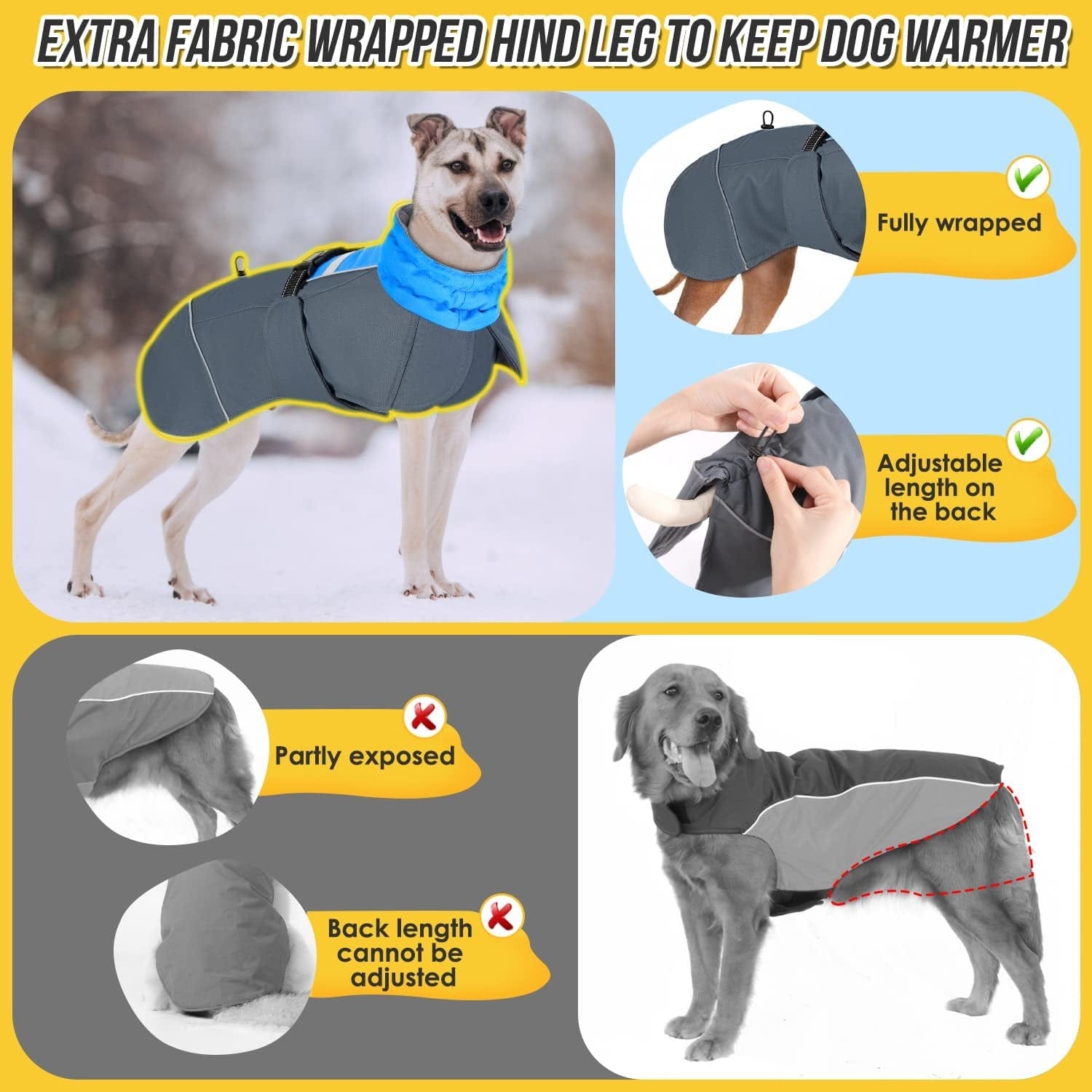 Slowton Dog Winter Coat, Windproof 3 Layers Thick Warm Fleece Lining Dog Jacket for Cold Weather, Reflective Dog Apparel Dog Clothes with Leash Opening for Medium Large Dogs(Blue,L) Animals & Pet Supplies > Pet Supplies > Dog Supplies > Dog Apparel SlowTon   