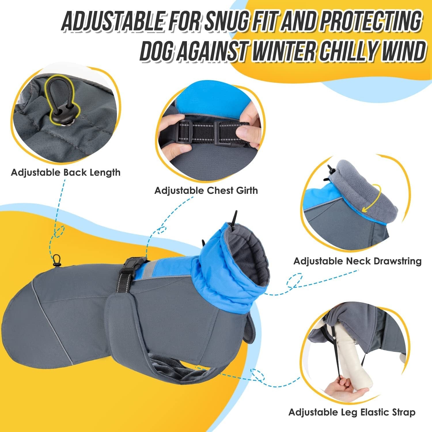 Slowton Dog Winter Coat, Windproof 3 Layers Thick Warm Fleece Lining Dog Jacket for Cold Weather, Reflective Dog Apparel Dog Clothes with Leash Opening for Medium Large Dogs(Blue,L) Animals & Pet Supplies > Pet Supplies > Dog Supplies > Dog Apparel SlowTon   