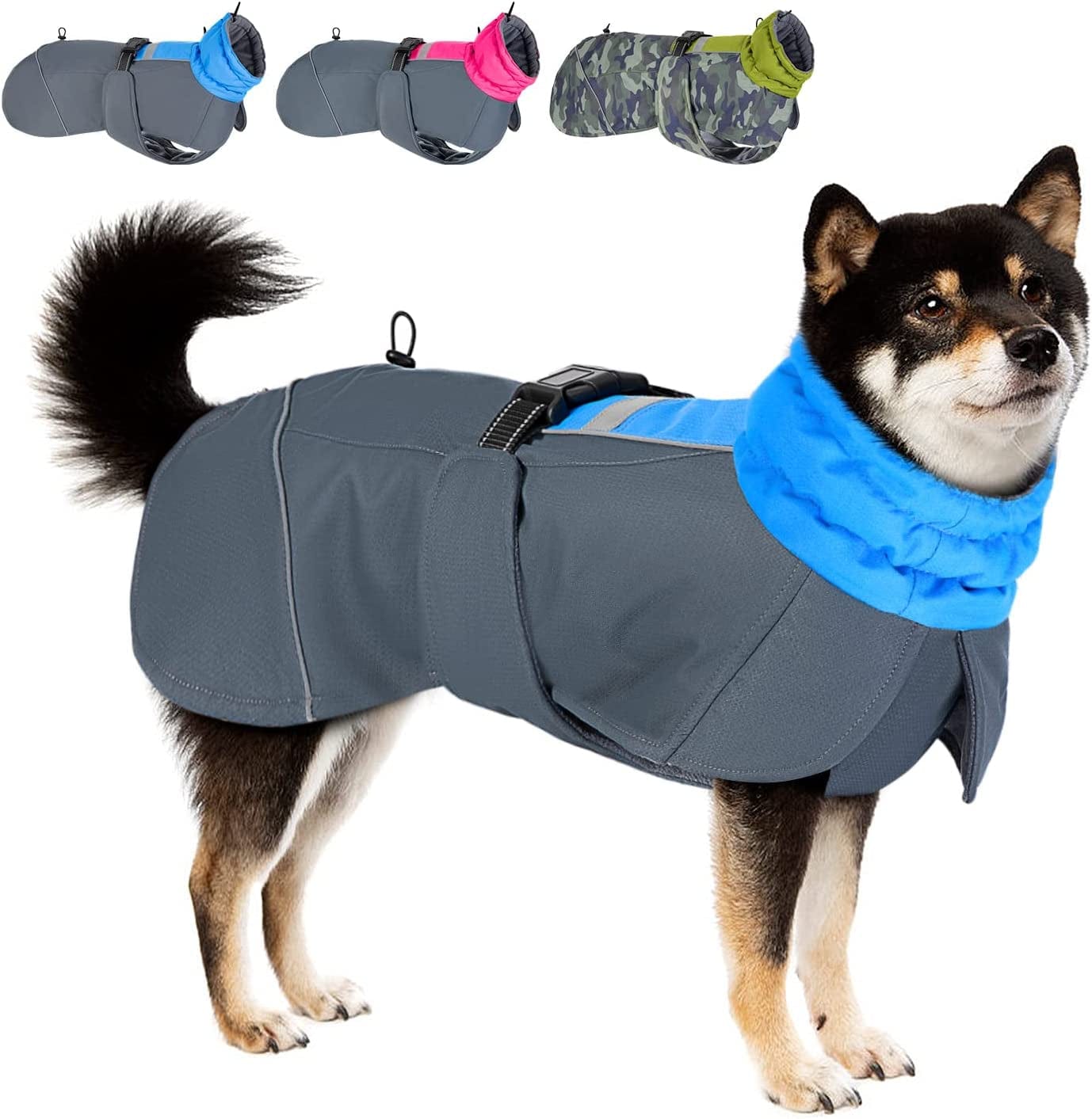 Slowton Dog Winter Coat, Windproof 3 Layers Thick Warm Fleece Lining Dog Jacket for Cold Weather, Reflective Dog Apparel Dog Clothes with Leash Opening for Medium Large Dogs(Blue,L) Animals & Pet Supplies > Pet Supplies > Dog Supplies > Dog Apparel SlowTon Blue Medium 