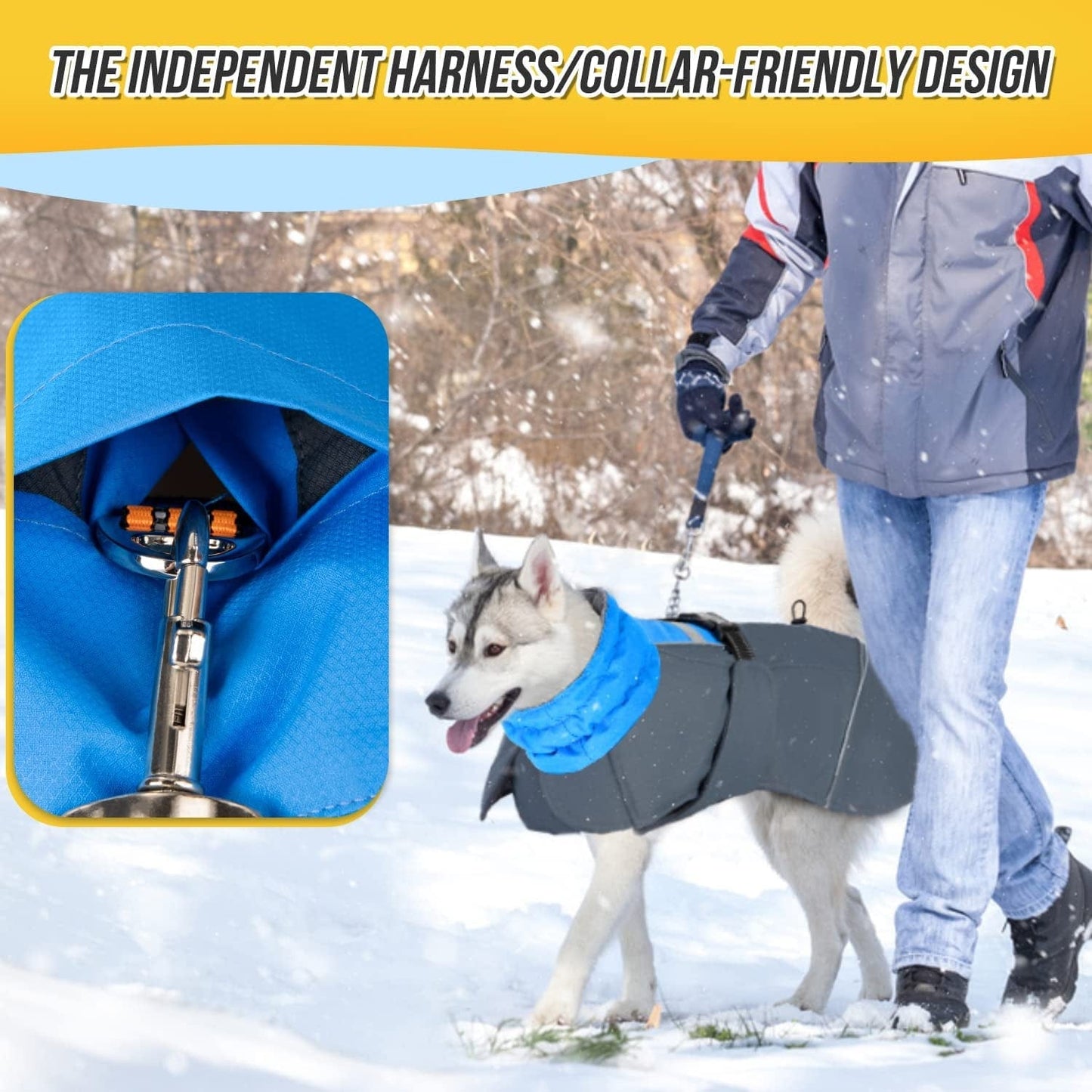 Slowton Dog Winter Coat, Windproof 3 Layers Thick Warm Fleece Lining Dog Jacket for Cold Weather, Reflective Dog Apparel Dog Clothes with Leash Opening for Medium Large Dogs(Blue,L) Animals & Pet Supplies > Pet Supplies > Dog Supplies > Dog Apparel SlowTon   