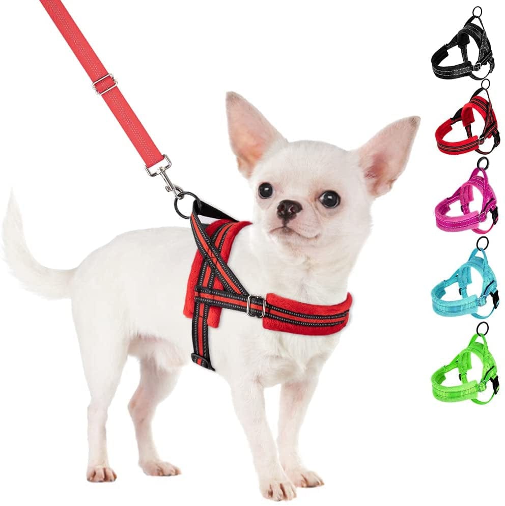 Slowton No Pull Small Dog Harness and Leash Set, Puppy Soft Vest Harness Neck & Chest Adjustable, Reflective Lightweight Harness & Anti-Twist Pet Lead Combo for Small Medium Dogs (Fuchsia, XXS) Animals & Pet Supplies > Pet Supplies > Dog Supplies > Dog Apparel SlowTon A-Red XX-Small (Chest 11.5-15.0") 