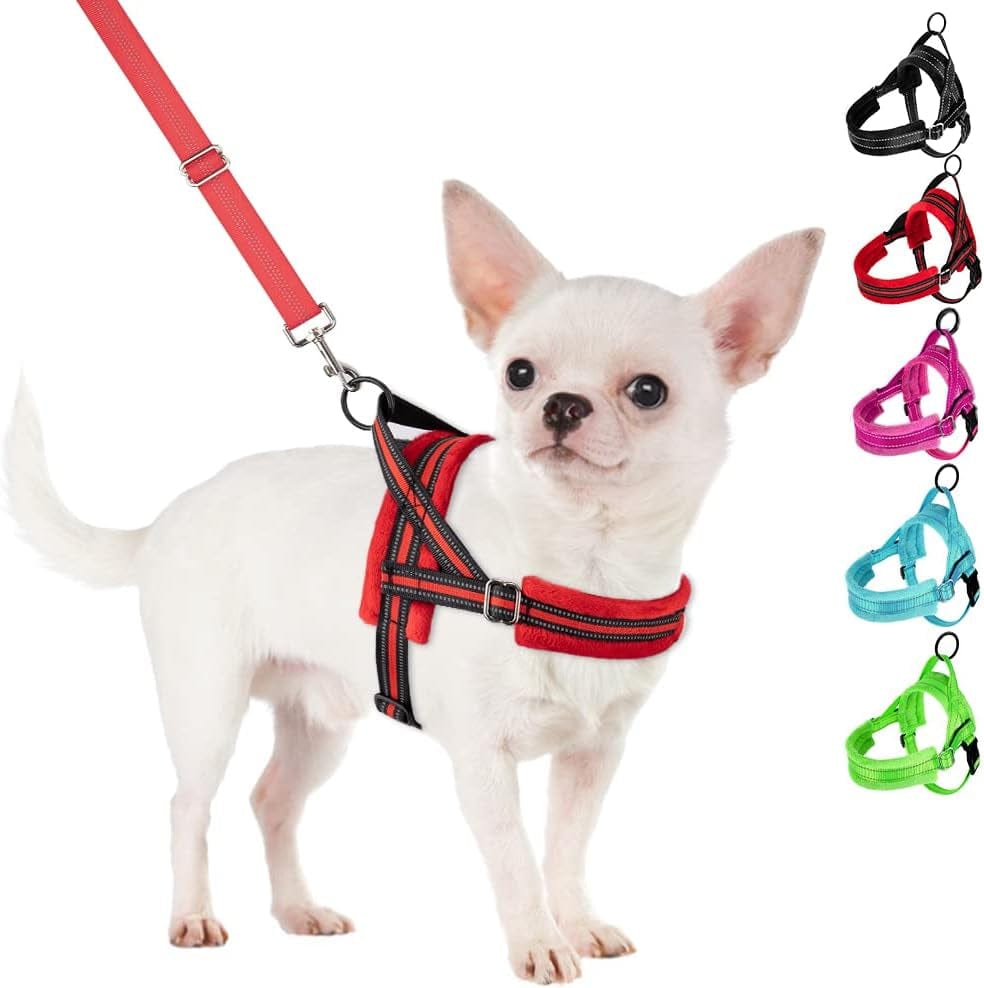 Slowton No Pull Small Dog Harness and Leash Set, Puppy Soft Vest Harness Neck & Chest Adjustable, Reflective Lightweight Harness & Anti-Twist Pet Lead Combo for Small Medium Dogs (Fuchsia, XXS) Animals & Pet Supplies > Pet Supplies > Dog Supplies > Dog Apparel SlowTon A-Red Small (Chest 17.5-22.0") 