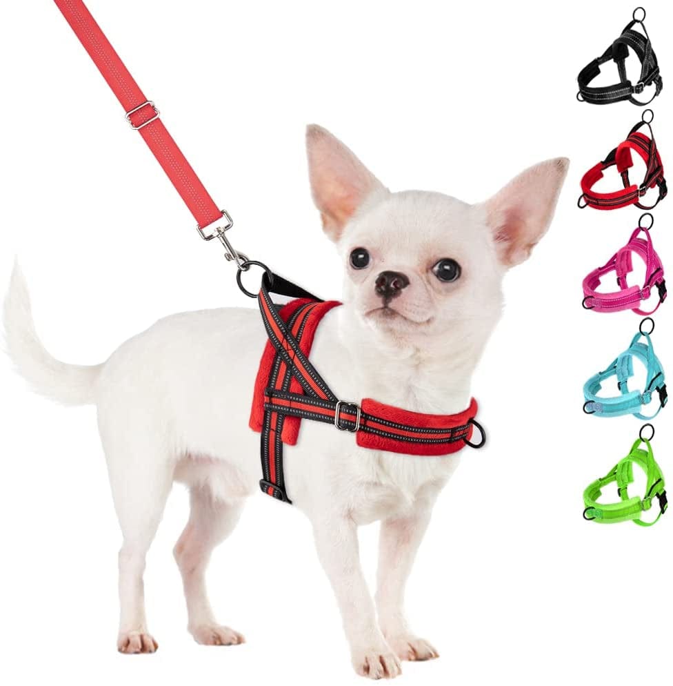 Slowton No Pull Small Dog Harness and Leash Set, Puppy Soft Vest Harness Neck & Chest Adjustable, Reflective Lightweight Harness & Anti-Twist Pet Lead Combo for Small Medium Dogs (Fuchsia, XXS) Animals & Pet Supplies > Pet Supplies > Dog Supplies > Dog Apparel SlowTon B-Red - With Front Clip Small (Chest 17.5-22.0") 