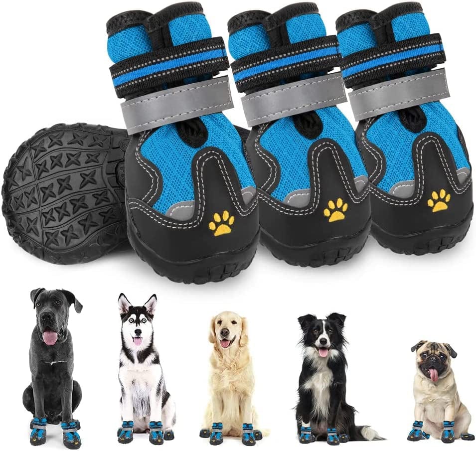 Slowton Soft Dog Boots, Thick Padded Dog Shoes Paw Protector for Hardwood Floors, Anti-Slip Rubber Rain Booties Reflective for Small Large Medium Dogs Puppy Walking Running Hiking (2 Pack #3)
