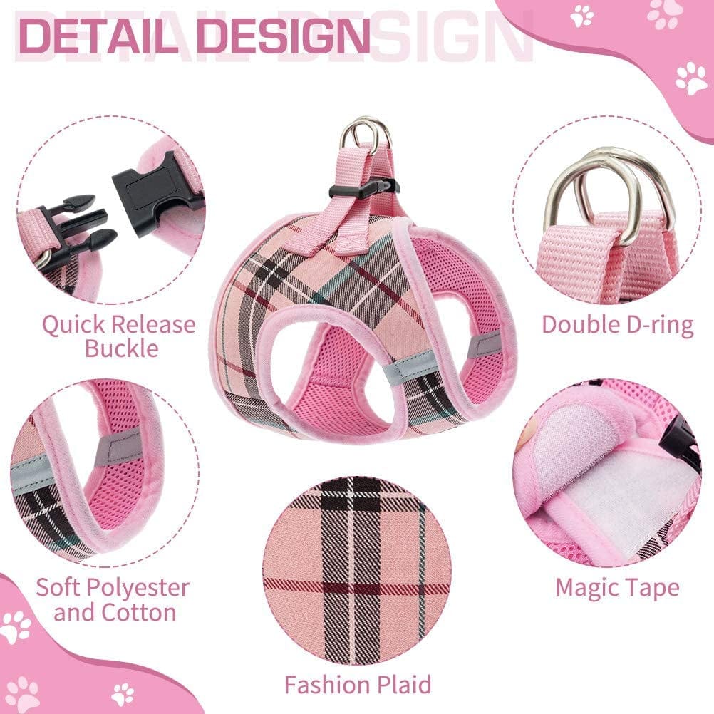 Soft Mesh Plaid Puppy Harness - Small Dog Harness and Leash Set, Adjustable & Comfortable Padded Reflective Vest for Puppies and Small Breeds Dogs Walking Animals & Pet Supplies > Pet Supplies > Dog Supplies > Dog Apparel Zonadeals   