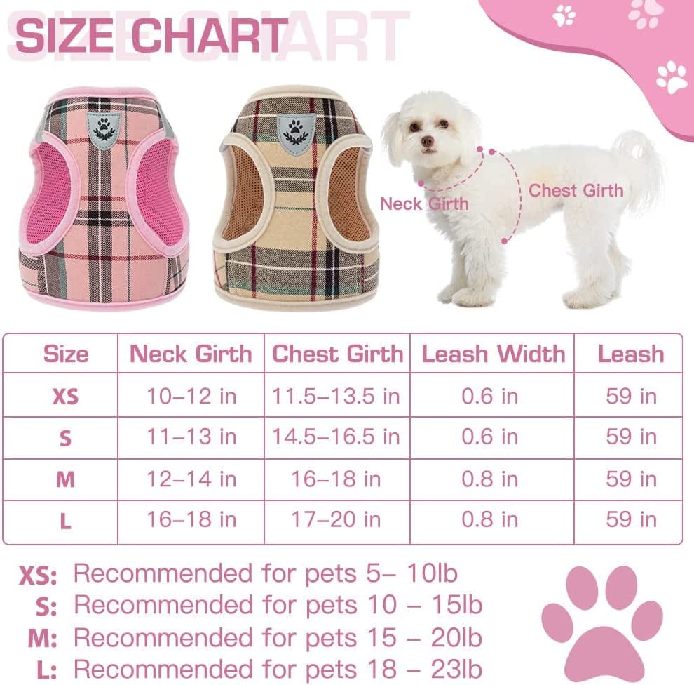 Soft Mesh Plaid Puppy Harness - Small Dog Harness and Leash Set, Adjustable & Comfortable Padded Reflective Vest for Puppies and Small Breeds Dogs Walking Animals & Pet Supplies > Pet Supplies > Dog Supplies > Dog Apparel Zonadeals   