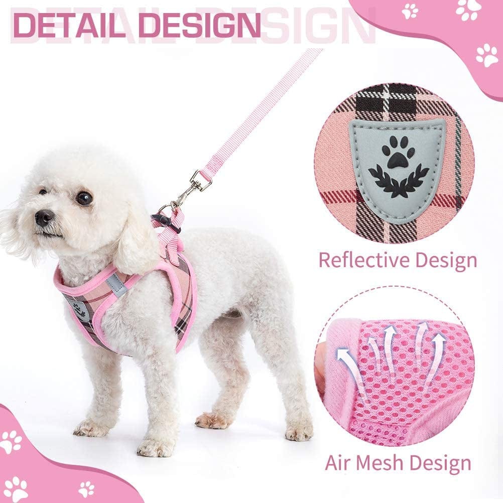 Soft Mesh Plaid Puppy Harness - Small Dog Harness and Leash Set, Adjustable & Comfortable Padded Reflective Vest for Puppies and Small Breeds Dogs Walking Animals & Pet Supplies > Pet Supplies > Dog Supplies > Dog Apparel Zonadeals   