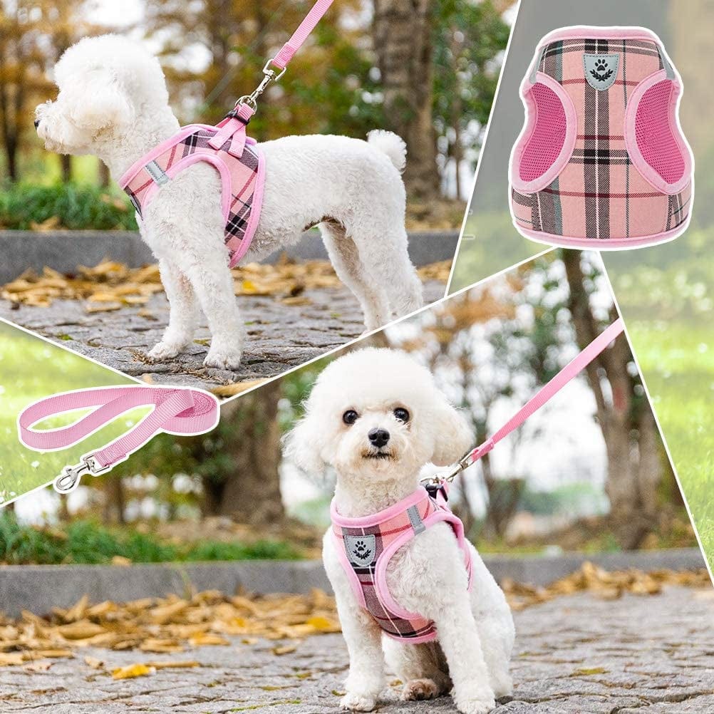 Soft Mesh Plaid Puppy Harness - Small Dog Harness and Leash Set, Adjustable & Comfortable Padded Reflective Vest for Puppies and Small Breeds Dogs Walking Animals & Pet Supplies > Pet Supplies > Dog Supplies > Dog Apparel Zonadeals   