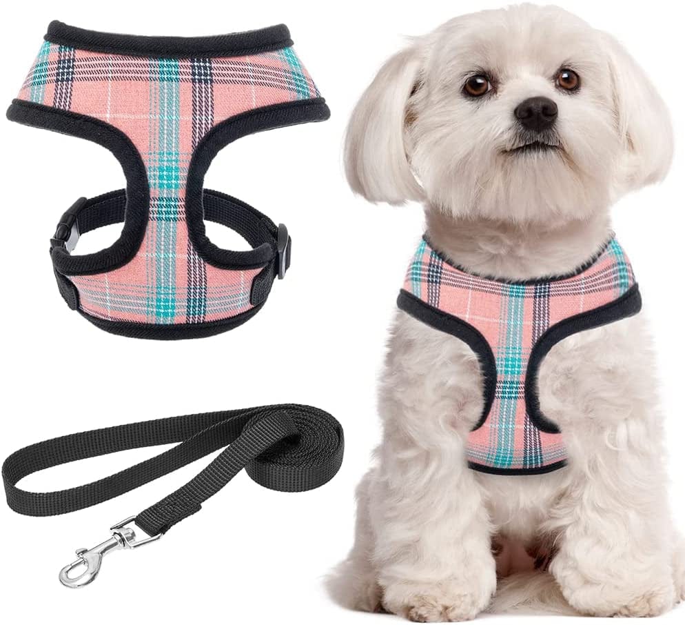 Soft Mesh Plaid Puppy Harness - Small Dog Harness and Leash Set, Adjustable & Comfortable Padded Reflective Vest for Puppies and Small Breeds Dogs Walking Animals & Pet Supplies > Pet Supplies > Dog Supplies > Dog Apparel Zonadeals Deep Pink X-Small (Pack of 1) 