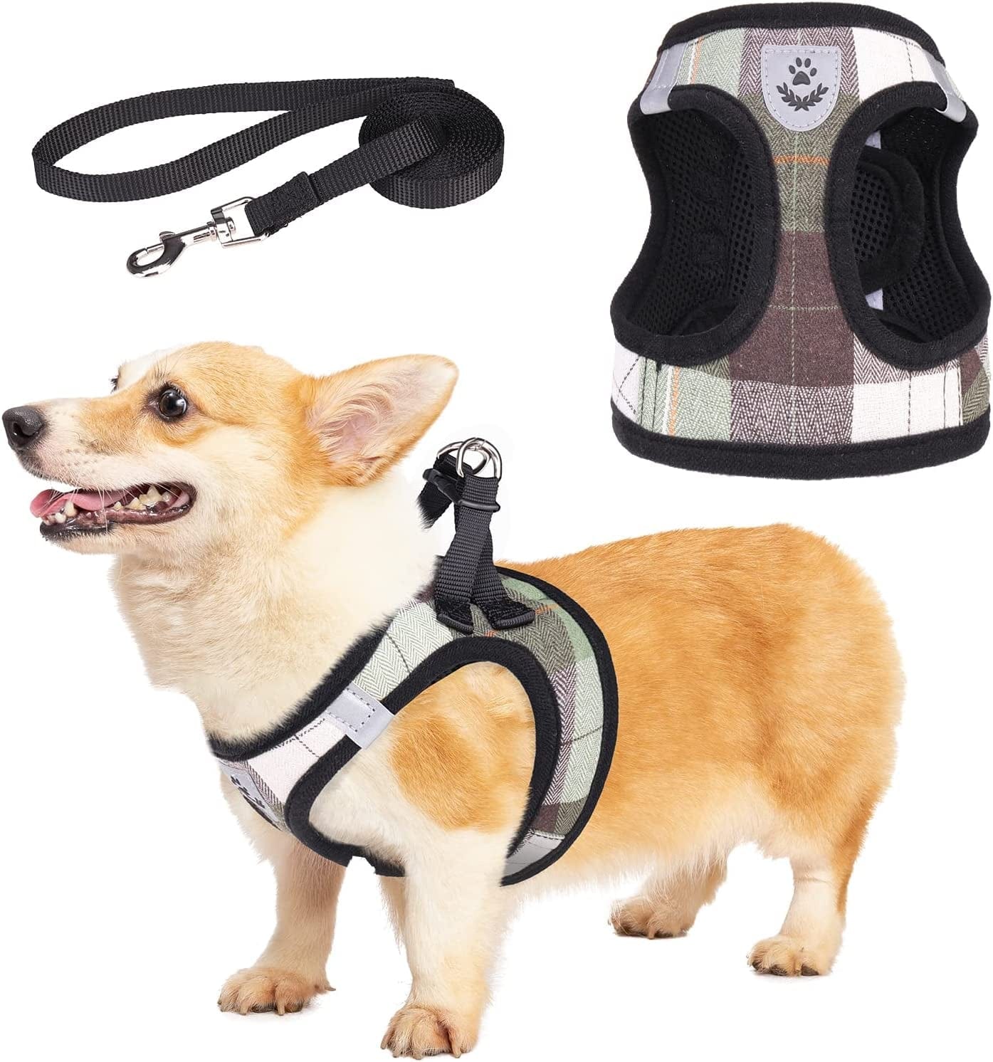 Soft Mesh Plaid Puppy Harness - Small Dog Harness and Leash Set, Adjustable & Comfortable Padded Reflective Vest for Puppies and Small Breeds Dogs Walking Animals & Pet Supplies > Pet Supplies > Dog Supplies > Dog Apparel Zonadeals Green X-Small (Pack of 1) 