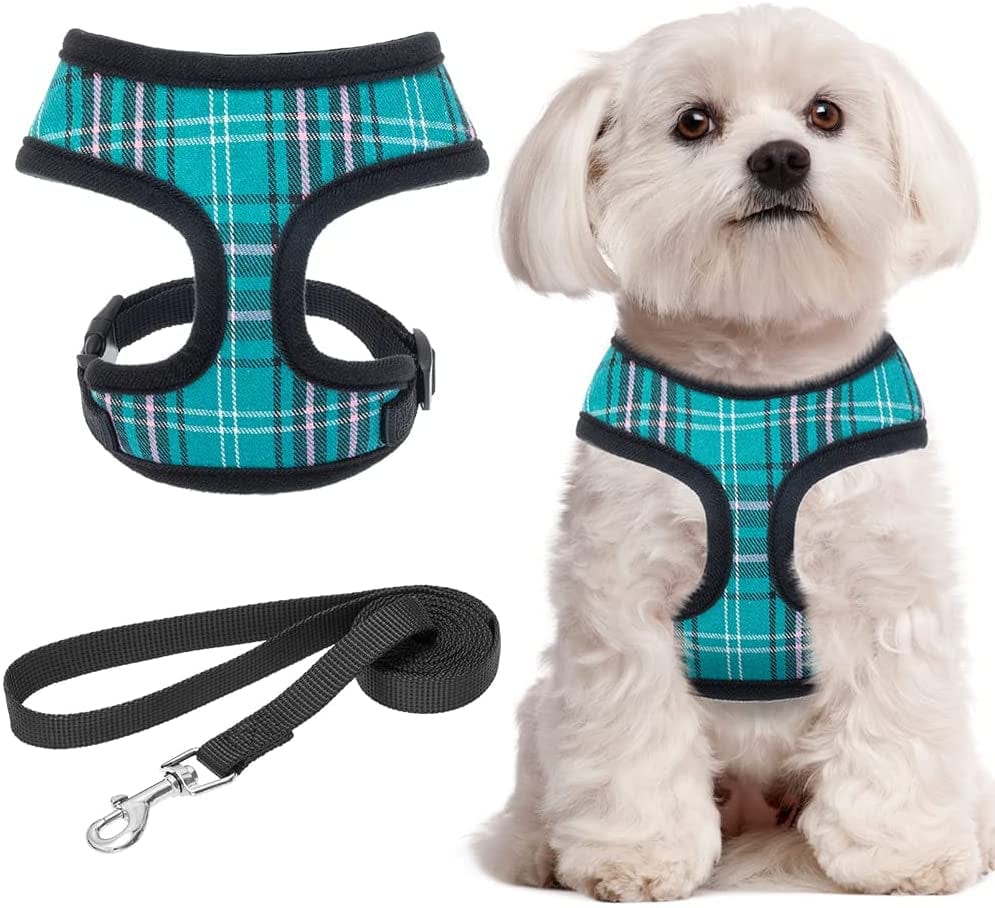 Soft Mesh Plaid Puppy Harness - Small Dog Harness and Leash Set, Adjustable & Comfortable Padded Reflective Vest for Puppies and Small Breeds Dogs Walking Animals & Pet Supplies > Pet Supplies > Dog Supplies > Dog Apparel Zonadeals Deep Green X-Small (Pack of 1) 