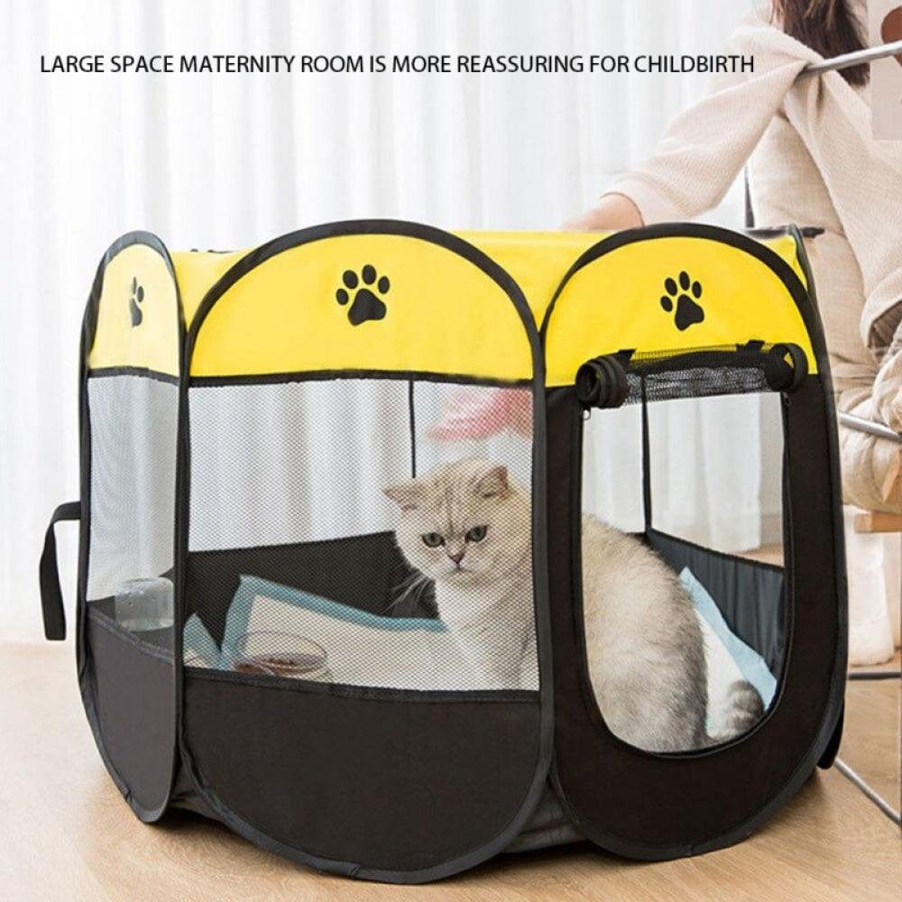 Spdoo Portable Pet Cage Folding Pet Tent Outdoor Dog House Octagon Cage for Cat Indoor Playpen Puppy Cats Kennel Delivery Room Brown 91X91X58CM Animals & Pet Supplies > Pet Supplies > Dog Supplies > Dog Houses MDN37552245   