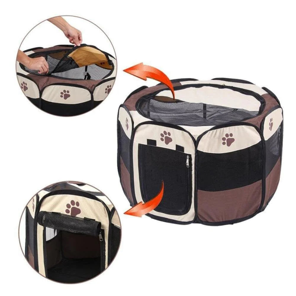 Spdoo Portable Pet Cage Folding Pet Tent Outdoor Dog House Octagon Cage for Cat Indoor Playpen Puppy Cats Kennel Delivery Room Brown 91X91X58CM Animals & Pet Supplies > Pet Supplies > Dog Supplies > Dog Houses MDN37552245   