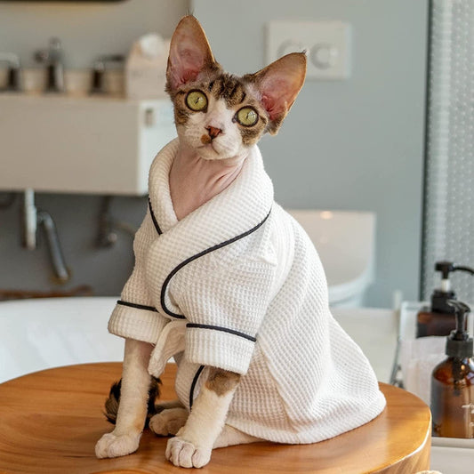 Sphynx Cat Bathrobe Bath Towel for Hairless Cat and Devon Rex Pet White Pet Robe Animals & Pet Supplies > Pet Supplies > Dog Supplies > Dog Apparel fatcatjoy XL-  