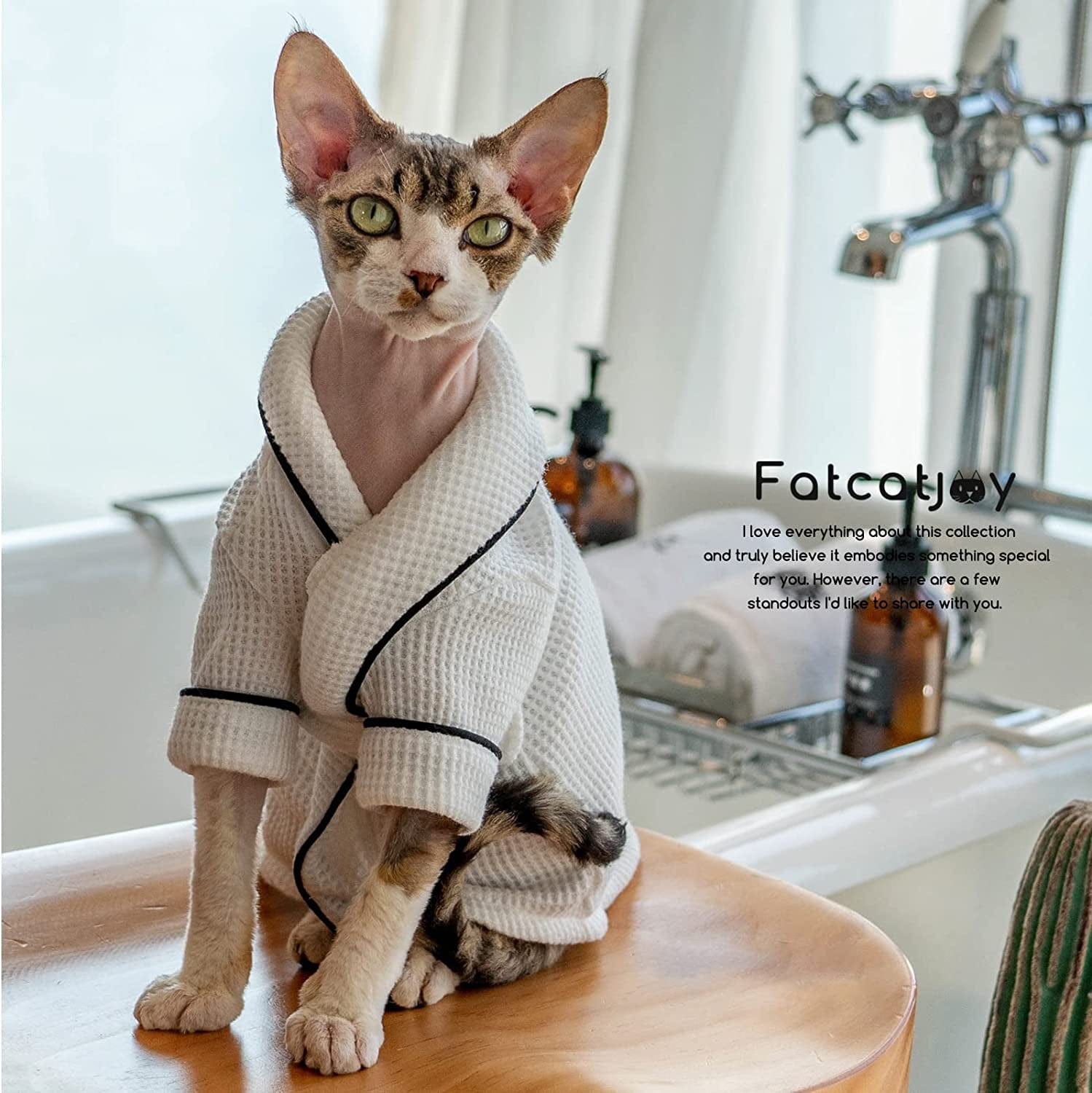 Sphynx Cat Bathrobe Bath Towel for Hairless Cat and Devon Rex Pet White Pet Robe