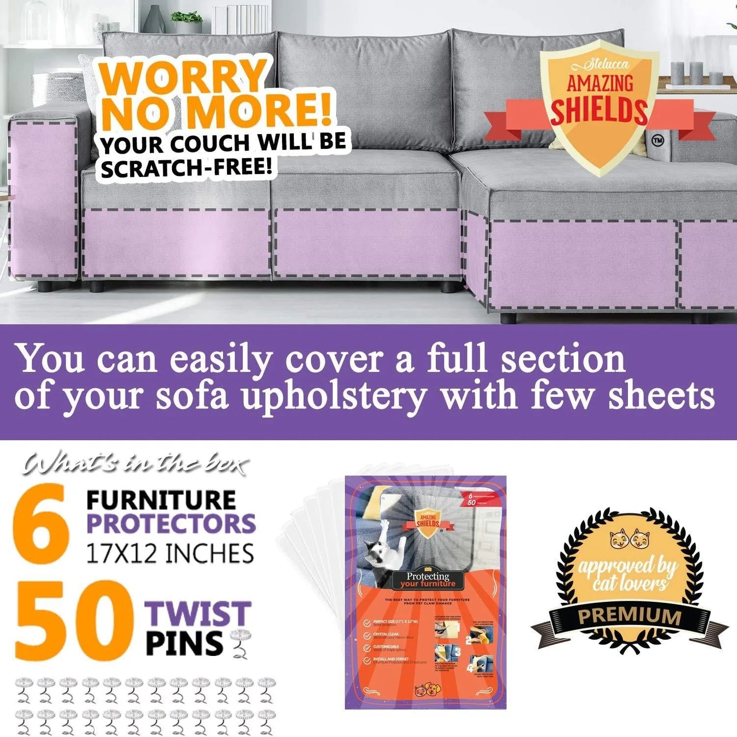 Stelucca Amazing Shields Set X-Large Furniture Protectors from Cats - Cat Repellent for Furniture - Cat Scratch Deterrent - Cat Couch Protector - Scratch Pad - Cat Couch - Cat Scratcher 6 Animals & Pet Supplies > Pet Supplies > Cat Supplies > Cat Furniture Amazing Shields   