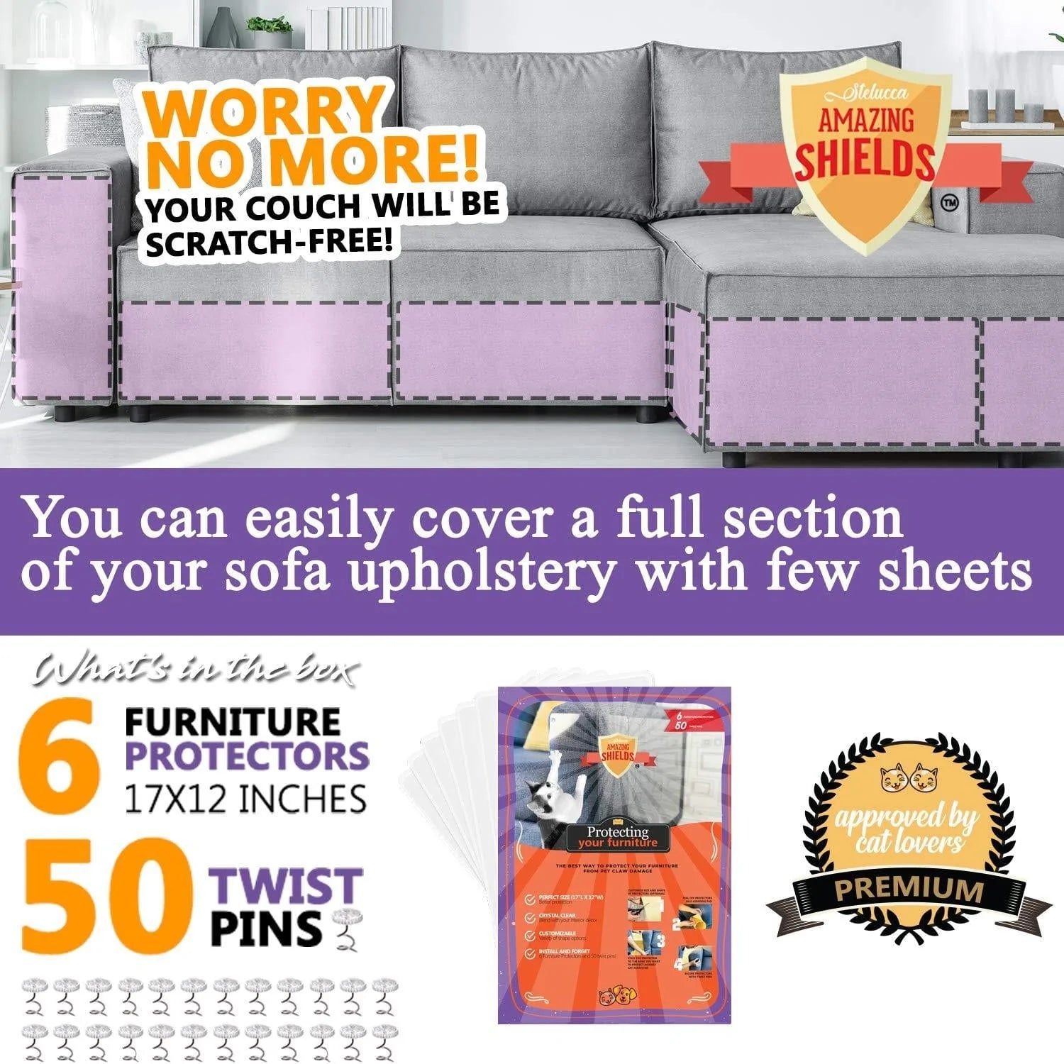 Stelucca Amazing Shields Set X-Large Furniture Protectors from Cats - Cat Repellent for Furniture - Cat Scratch Deterrent - Cat Couch Protector - Scratch Pad - Cat Couch - Cat Scratcher 6 Animals & Pet Supplies > Pet Supplies > Cat Supplies > Cat Furniture Amazing Shields   
