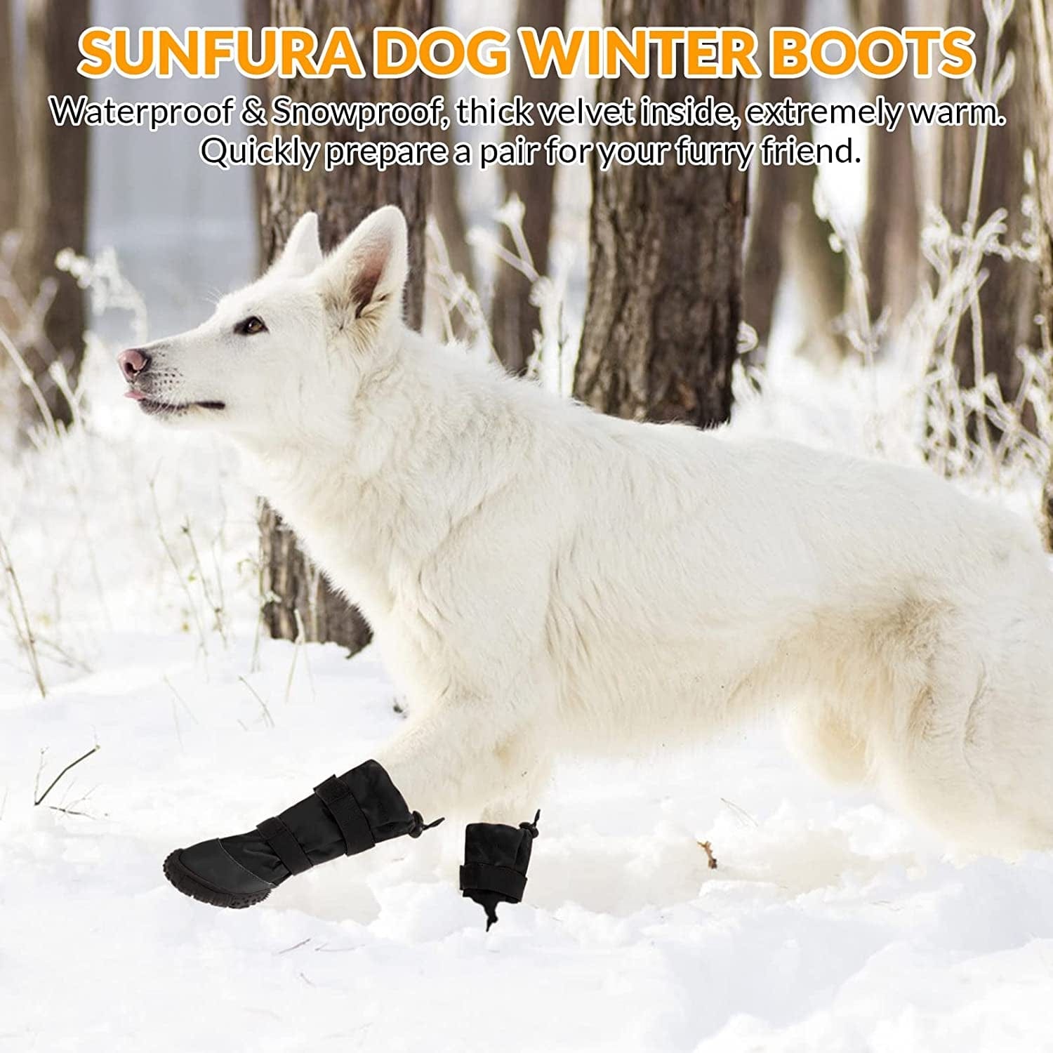 SUNFURA Dog Rain Boots with Warm Fleece, Waterproof and Skid-Proof Medium Large Dog Shoes with Reflective Straps and Rugged Sole, Pet Snow Booties Winter Paw Protector for Outdoor Running Hiking Animals & Pet Supplies > Pet Supplies > Dog Supplies > Dog Apparel SUNFURA   