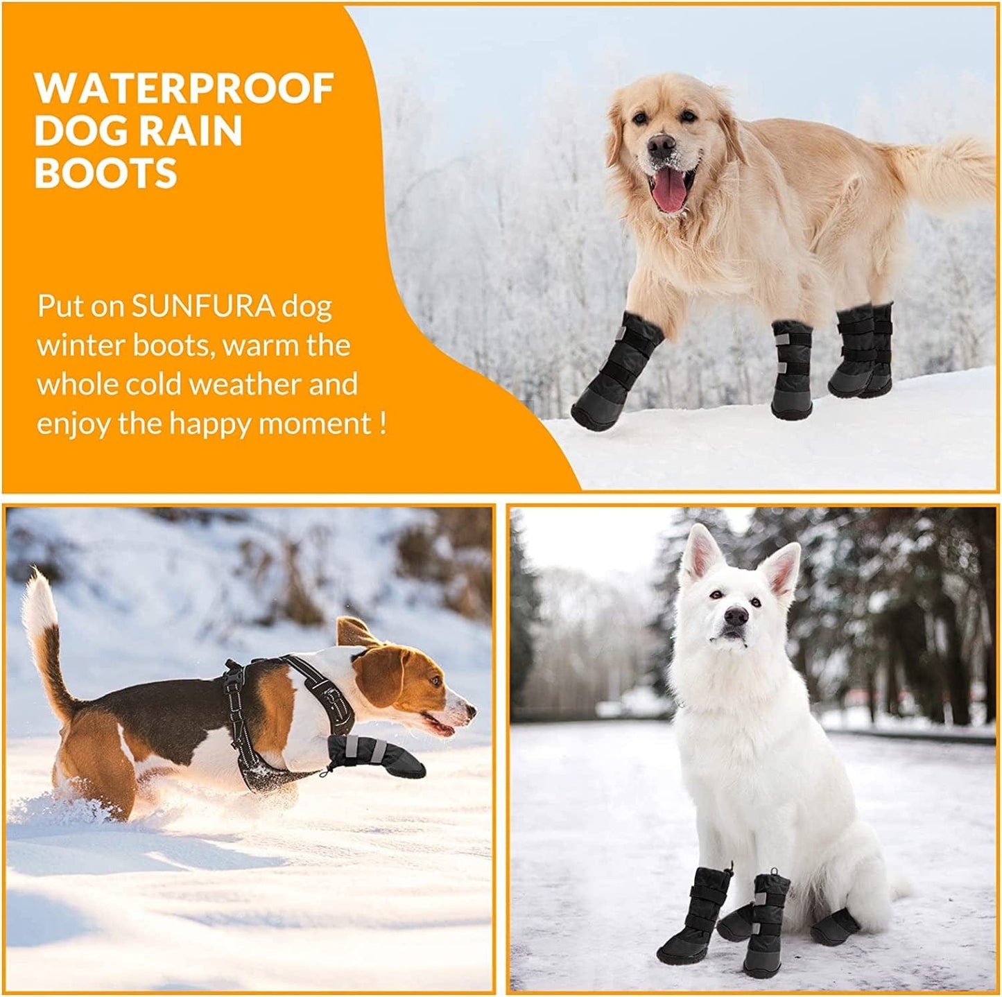SUNFURA Dog Rain Boots with Warm Fleece, Waterproof and Skid-Proof Medium Large Dog Shoes with Reflective Straps and Rugged Sole, Pet Snow Booties Winter Paw Protector for Outdoor Running Hiking Animals & Pet Supplies > Pet Supplies > Dog Supplies > Dog Apparel SUNFURA   