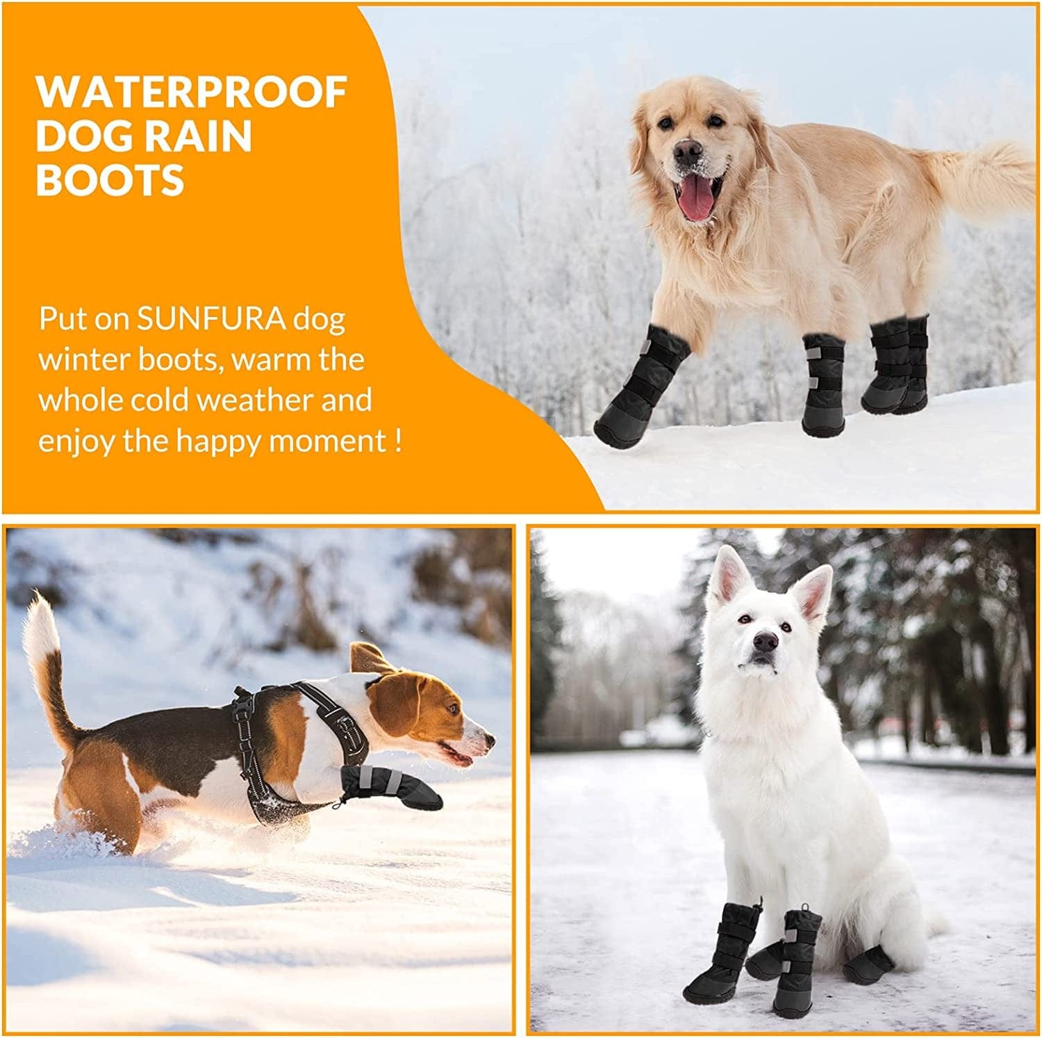 SUNFURA Dog Rain Boots with Warm Fleece, Waterproof and Skid-Proof Medium Large Dog Shoes with Reflective Straps and Rugged Sole, Pet Snow Booties Winter Paw Protector for Outdoor Running Hiking Animals & Pet Supplies > Pet Supplies > Dog Supplies > Dog Apparel SUNFURA   
