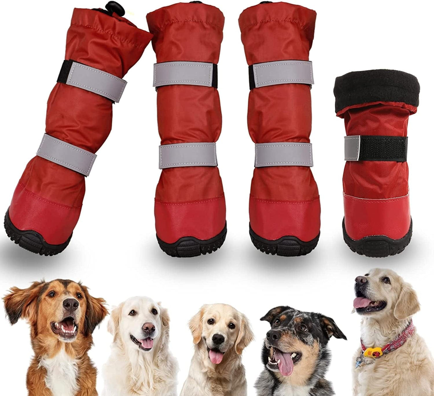 SUNFURA Dog Rain Boots with Warm Fleece, Waterproof and Skid-Proof Medium Large Dog Shoes with Reflective Straps and Rugged Sole, Pet Snow Booties Winter Paw Protector for Outdoor Running Hiking Animals & Pet Supplies > Pet Supplies > Dog Supplies > Dog Apparel SUNFURA Red Medium 