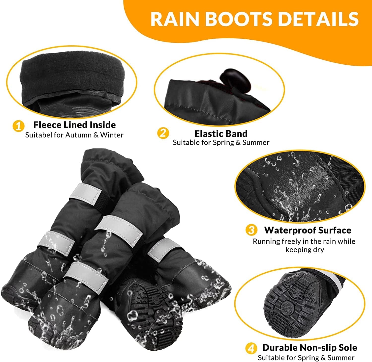 SUNFURA Dog Rain Boots with Warm Fleece, Waterproof and Skid-Proof Medium Large Dog Shoes with Reflective Straps and Rugged Sole, Pet Snow Booties Winter Paw Protector for Outdoor Running Hiking Animals & Pet Supplies > Pet Supplies > Dog Supplies > Dog Apparel SUNFURA   
