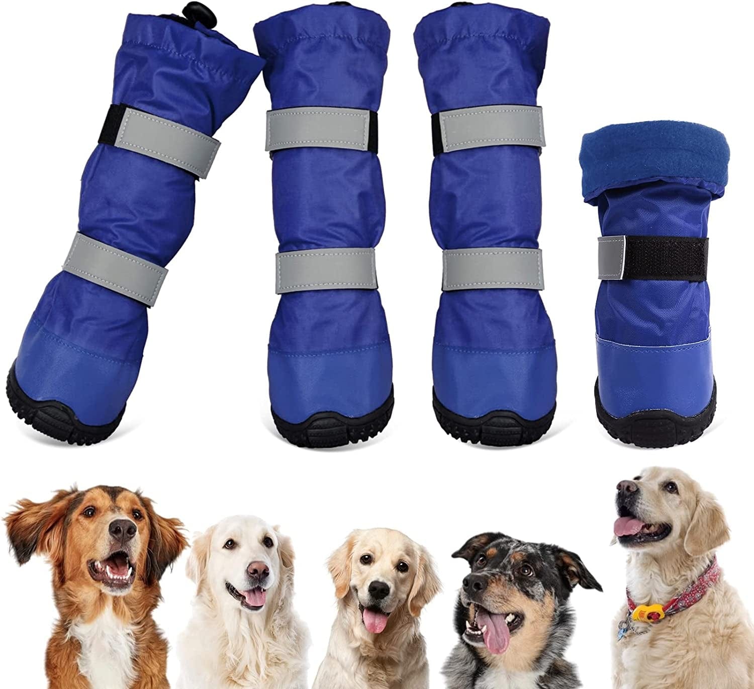 SUNFURA Dog Rain Boots with Warm Fleece, Waterproof and Skid-Proof Medium Large Dog Shoes with Reflective Straps and Rugged Sole, Pet Snow Booties Winter Paw Protector for Outdoor Running Hiking Animals & Pet Supplies > Pet Supplies > Dog Supplies > Dog Apparel SUNFURA Blue XL 
